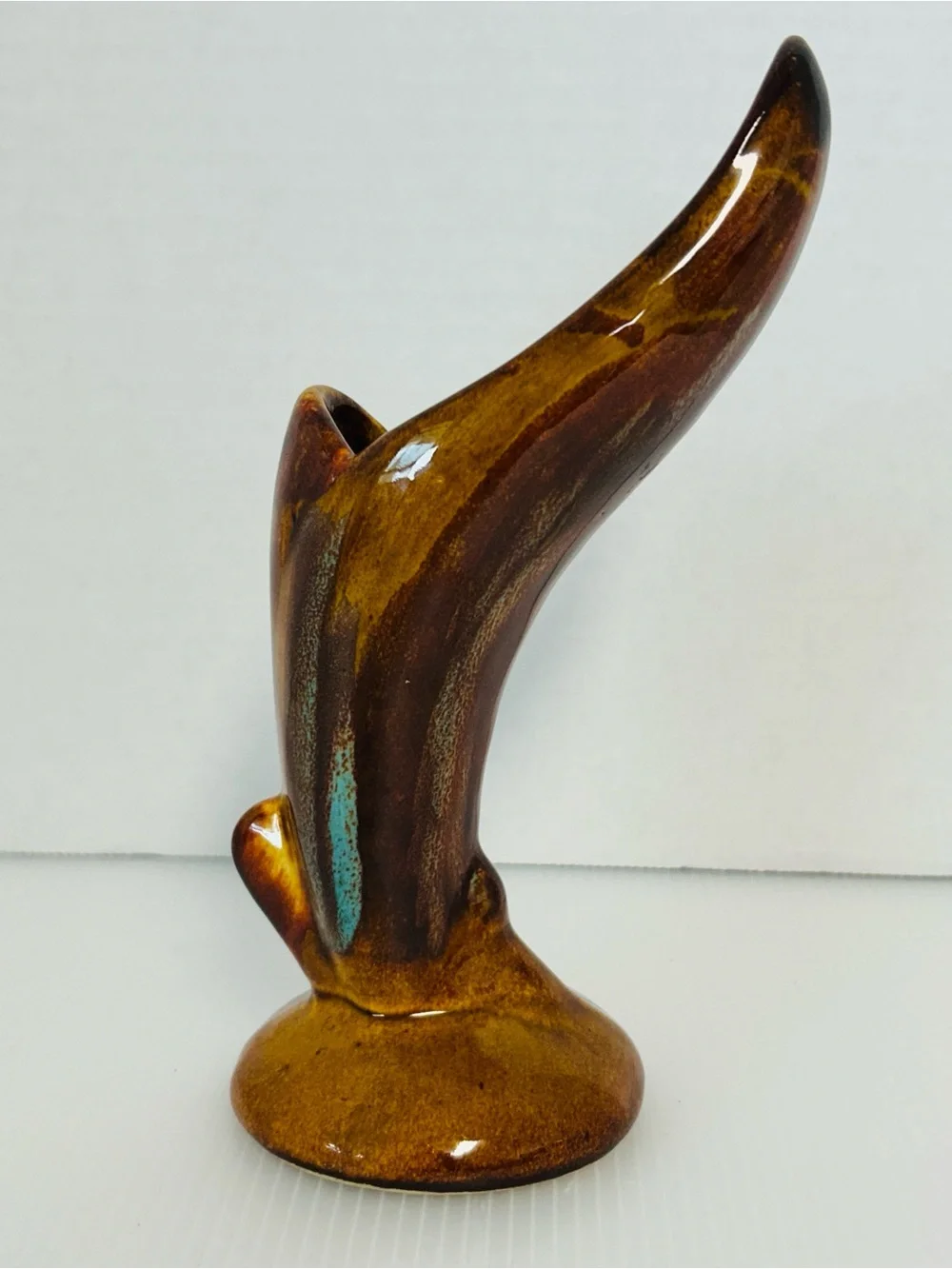 Hot Springs Pottery Vintage Signed MCM Glossy Drip Glazed 8” Tall Art Bud Vase